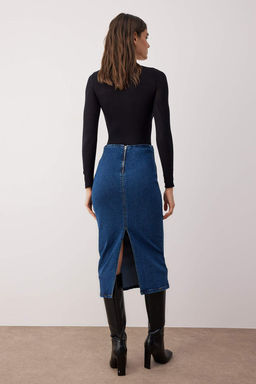 TRENDYOLMILLA Siyah More Sustainable Dikis Detayl? Midi Kalem Denim Etek TWOAW24ET00057  фото 4