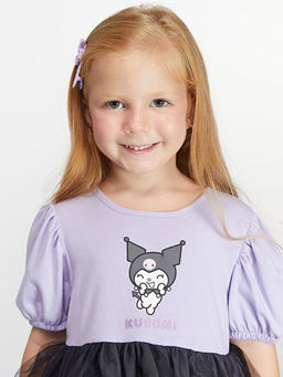 Balon Kollu Kuromi Bask?l? K?z ?ocuk Elbise