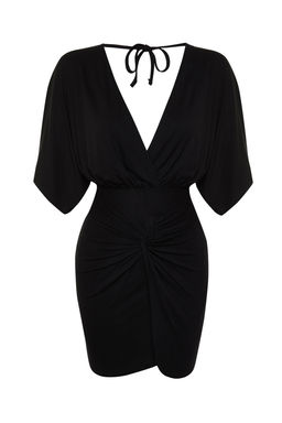 TRENDYOLMILLA Siyah Vucuda Oturan Mini Orme Buzgulu Plaj Elbisesi TBESS24EL00109 фото 8