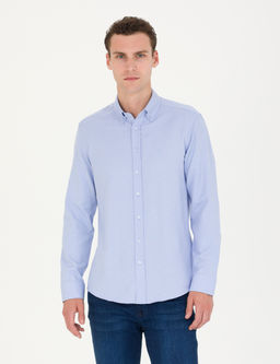 A__k Mavi Slim Fit Uzun Kollu G_mlek