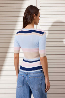 Somon Cizgili Fitted/Vucuda Oturan Triko Bluz TWOSS26BZ00131 - Trendyolmilla фото 6