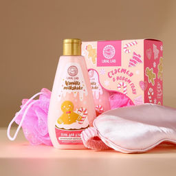 Новогодний подарочный набор косметики Счастья в Новом году: гель для душа 200 мл, мочалка для тела и маска для сна, URAL LAB  фото 2