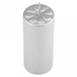 Свеча "Цилиндр" д4см, h10см, парафин, с декором, "Лепесточки", время горения 12,5 часов, серебряный (Россия)