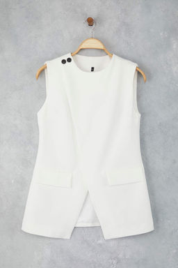 Beyaz Kruvaze Kapama Astarl? Dokuma Yelek TWOAW26YE00015 - Trendyolmilla фото 5