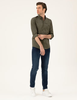 Рубашка приталенного кроя цвета хаки из смесового хлопка - Cacharel фото 4