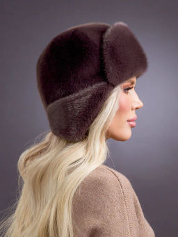 Шапка Ушанка трикотаж экомех браун