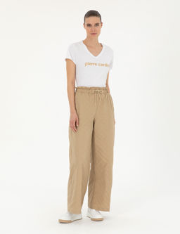 Bej Dokulu Flare H_gh Waist Fit Pantolon
