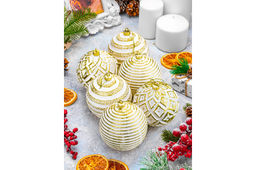 Набор 6 новогодних шаров 9,5*9,5 см Золотой винтаж шампань с эффектом старины - Elan gallery фото 12