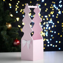 Ящик подарочный "Ёлка" (12*12*42) Дерево, МДФ 6 мм, окрашен., оформл., Розовый пастель-белый