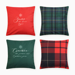 Набор декоративных новогодних наволочек «Этель. Счастье» 40×40 см, 4 штуки, велюр