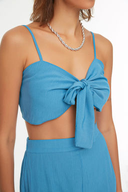 Haki Dokuma Baglama Detayl? Plaj Yuksek Bel Bluz-Pantolon Tak?m TBESS22AU0108 - Trendyolmilla фото 12