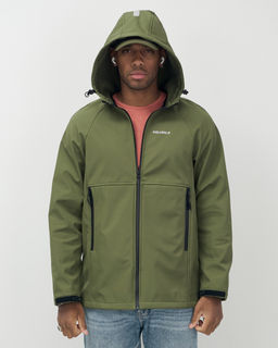 Ветровка спортивная мужская с капюшоном softshell цвета хаки 9563Kh