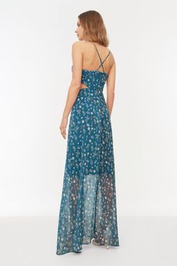 TRENDYOLMILLA Cok Renkli A Kesim Astarl? Pencere/Cut Out Detayl? Cicek Desenli Maxi Dokuma Elbise TWOSS20EL1270  фото 13