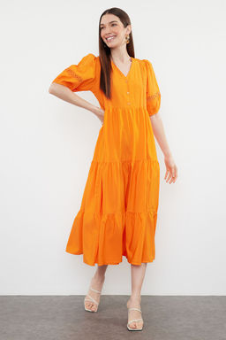 Turuncu Duz Shift Poplin Midi Elbise TWOSS24EL00906