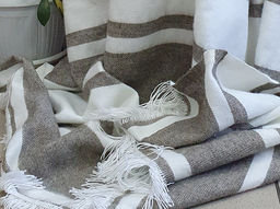 Плед 50% шерсть 165*205 "ПД-350 цв. белый с бежевым (Россия ВВТ)