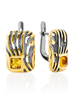 Стильные серьги из золотисто-коньячного янтаря Донателла