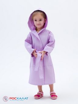 Детский вафельный халат с капюшоном сиреневый В-07 (18)