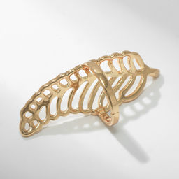 Кольцо металл Лист папоротника, цвет золото, безразмерное - Qf фото 3