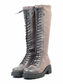 01-M06 GREY Ботинки демисезонные женские высокие (натуральная кожа, велюр, байка)