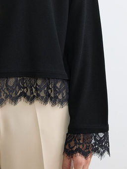 Bisiklet Yaka Dantel Detayl? Kad?n Kazak