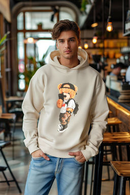 TRENDYOL MAN Lacivert Un?sex Oversize Ay?c?k Bask?l? Ici Polar/S?cak Tutan Kapusonlu Sweatshirt TMNAW25SW00210