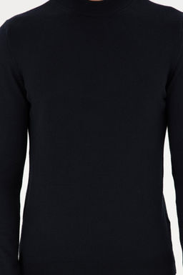 Erkek Slim Fit _eyrek Bal_k__ Yaka Lacivert Basic Triko Kazak