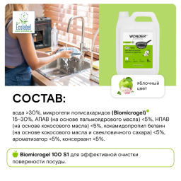 Средство для мытья посуды, овощей и фруктов, Яблочный цвет WONDER lab, 5л  фото 7