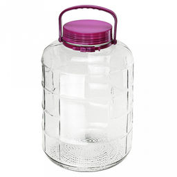 Банка стеклянная с винтовой крышкой "Консервация" 8л, д20см, h33,3см, пластмассовая крышка - 2 штуки: прижимная/винтовая, с ручкой, д/горла - 10см, д/основания - 15см (Китай)