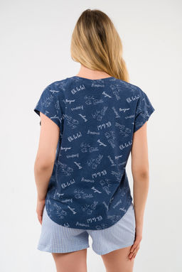 Пижама женская из футболки и шорт из кулирки Бонжур голубой - Амадэль фото 12