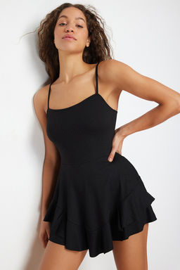 Siyah Ask?l? Volanl? Sortlu Mini Orme Tulum TWOSS23TU00044