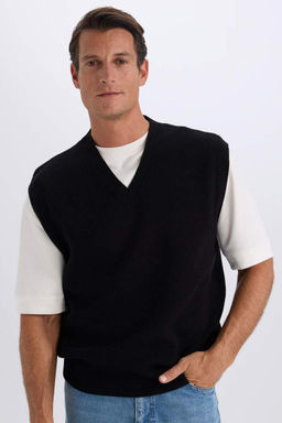 Standart Fit V Yaka Triko Basic Duz Suveter - Defacto фото 2