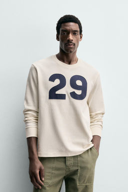 CAMISETA ESTRUCTURA WAFFLE N?MERO / Crudo - Zara фото 2