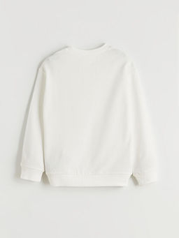 Bisiklet Yaka Bask?l? Erkek ?ocuk Sweatshirt