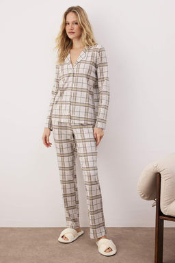 Trendyolmilla Bej %100 Pamuklu Ekoseli Orme Pijama Tak?m? THMAW20PT0266  фото 37