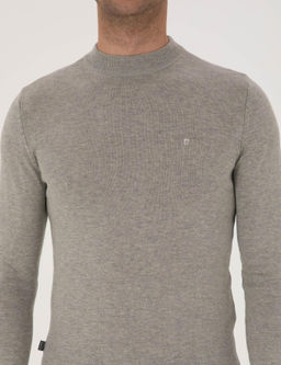 A__k Gri Melanj Slim Fit _eyrek Yaka Basic Triko Kazak