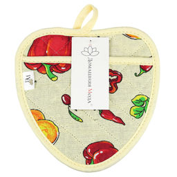 Прихватка с запахом 20х20см Перцы, форма Клубника, рогожка 171г/м2, хлопок 100%, наполнитель - ватин 280г/м2, на пластмассовом подвесе, Домашняя мода (Россия)