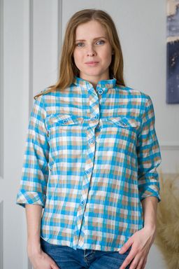 Туника женская со стойкой голубая клетка - Амадэль фото 5