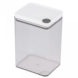 Банка для сыпучих продуктов пластмассовая "Пазл П" 0,9л, 10,5х8,5х16,5см, прозрачный, герметичный, прижимная крышка с силиконовым уплотнителем, дата-индикатор, штабилируемый, в п/эт пакете (Китай)