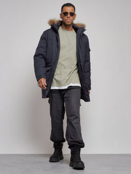 Парка мужская зимняя удлиненная с мехом темно-синего цвета 8318TS - Wonderrman фото 13