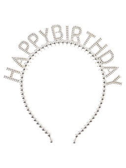 Цена за 2 шт. Ободок "Happy Birthday" Сверкающий жемчуг, Серебро, 1 шт.