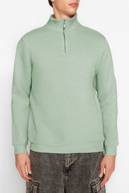 Mint Regular/Normal Kesim Dik Yaka Fermuarl? Pamuklu Basic Ici Polarl? Sweatshirt TMNAW24SW00041