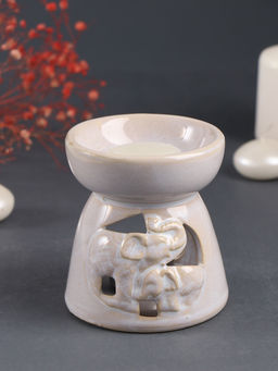 Набор: аромалампа для эфирных масел, мелтс из воска ароматический Слон со слонёнком, светлый беж, 10?10?9 см