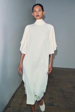 VESTIDO MIDI FLUIDO ZW COLLECTION / Beige claro