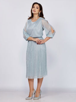 Платье Mira Fashion 5446W-Р голубой с полуоткрытыми рукавами