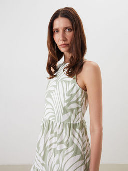 Halter Yaka Desenli Katkat Elbise