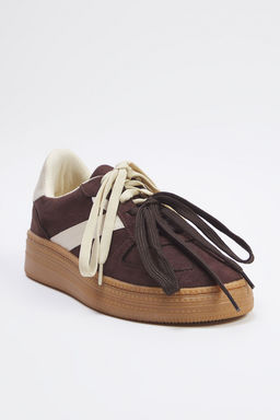 Koyu Kahverengi Iki Bagc?kl? Cift Kullan?ml? Kad?n Retro Spor Ayakkab? TAKSS25SN00009