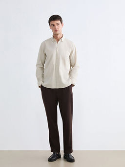 Regular Fit Keten G?r?n?ml? Erkek G?mlek