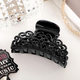 Цена за 12 шт. Крабик для волос «Глянец», ажурный узор, 6.5 см, чёрный