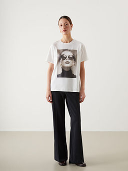 Bisiklet Yaka Bask?l? Kad?n Ti??rt