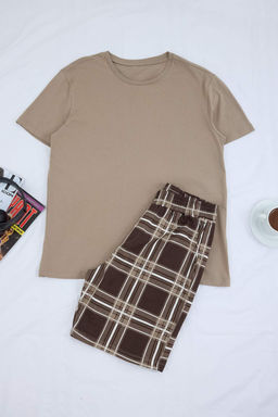 Bej Regular Ekose/Kareli Pamuklu Orme Pijama Tak?m? TMNSS26PT00047